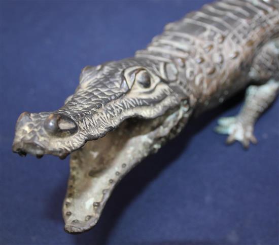 A large 20th century bronze model of a crocodile, 15.5in.